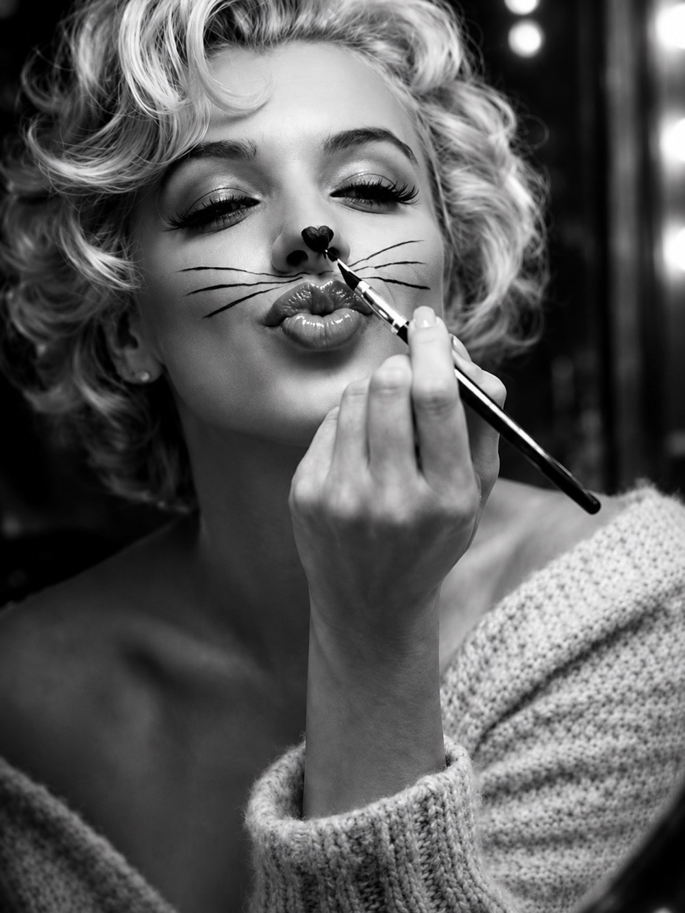 The Cat’s Meow™ Marilyn Monroe Cat Makeup Black White Glam Wall Art Print